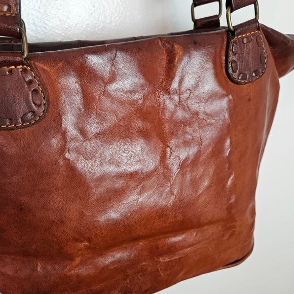 Noonday Collection Leather Zip Top Shoulder Bag Purse Cognac Brown Tote - Picture 8 of 16